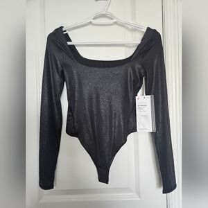 NWT Wundermost Ultra-Soft Nulu Square-Neck Long-Sleeve Bodysuit Shine Black XS